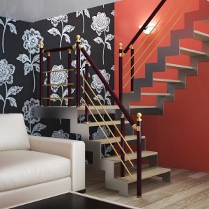 Перила алюминиевые на лестницу круглый профиль цвет под дерево с прутиками