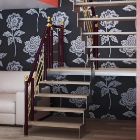 Перила алюминиевые на лестницу круглый профиль цвет под дерево с прутиками